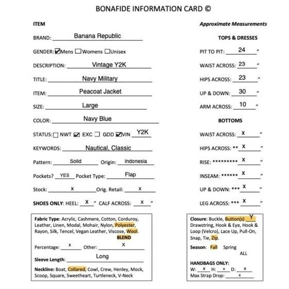 Banana Republic Mens Vintage Y2K Navy Military Peacoat Jacket Large Blue FA EXC - Picture 12 of 12